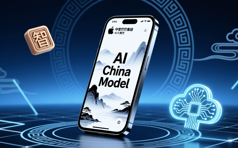 苹果与阿里巴巴合作开发中国专属AI大模型的概念图