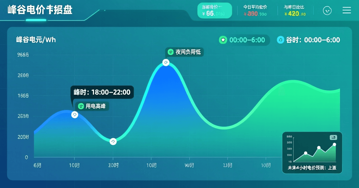 API定价仪表盘，峰谷电价曲线图，蓝绿色调，数据可视化风格