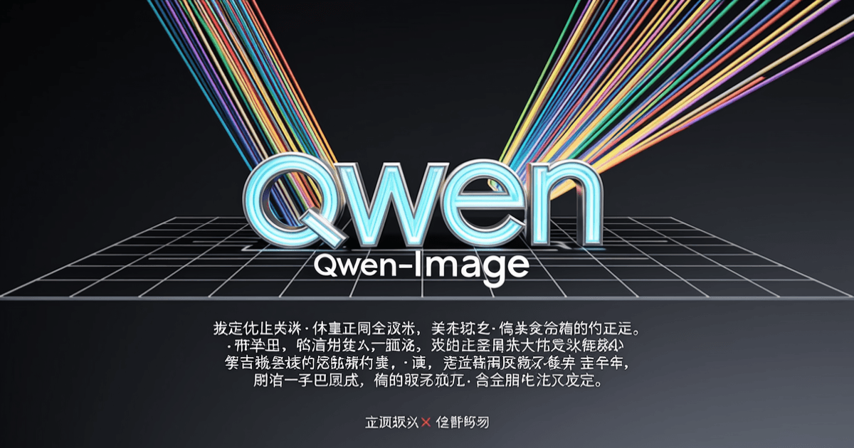 Qwen-Image-3.0图像生成概念图：彩色光束从文字符号中流淌而出，汇聚成精美的印刷排版图像