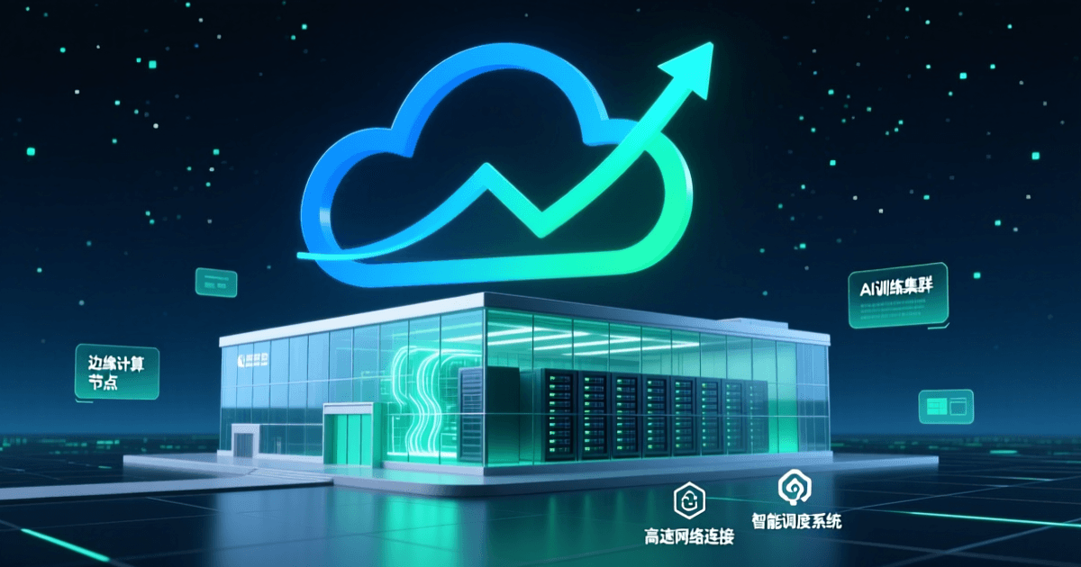 Google Cloud与AI基础设施概念图,展示数据中心与增长曲线
