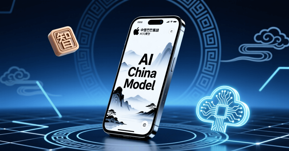 苹果与阿里巴巴合作开发中国专属AI大模型的概念图