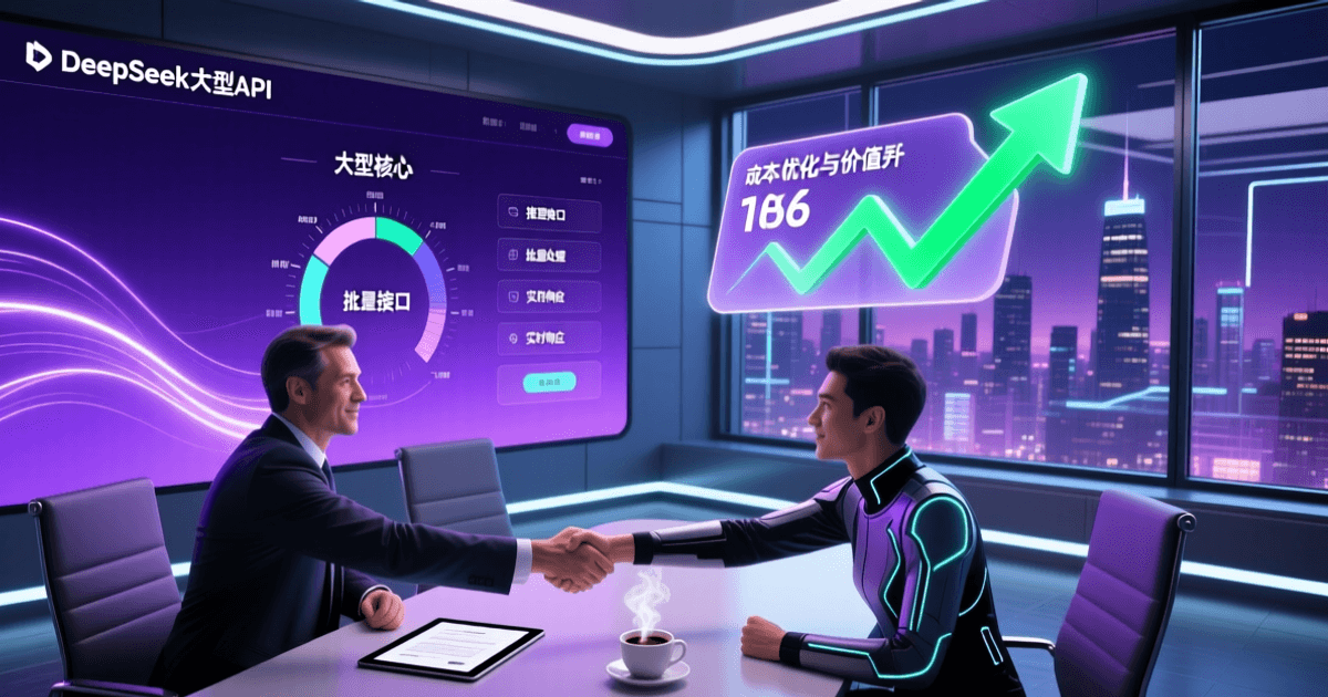 DeepSeek大模型API界面,价格标签上升箭头,融资签约场景