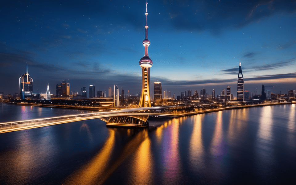 上海外滩天际线剪影,黄浦江上悬浮全息地球仪,多国国旗光粒子环绕,象征2026世界人工智能大会的全球合作