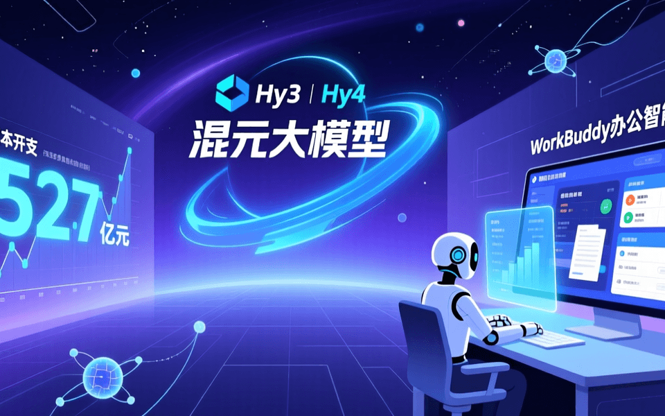 腾讯AI战略科技蓝色调封面,展示大模型与办公智能体概念