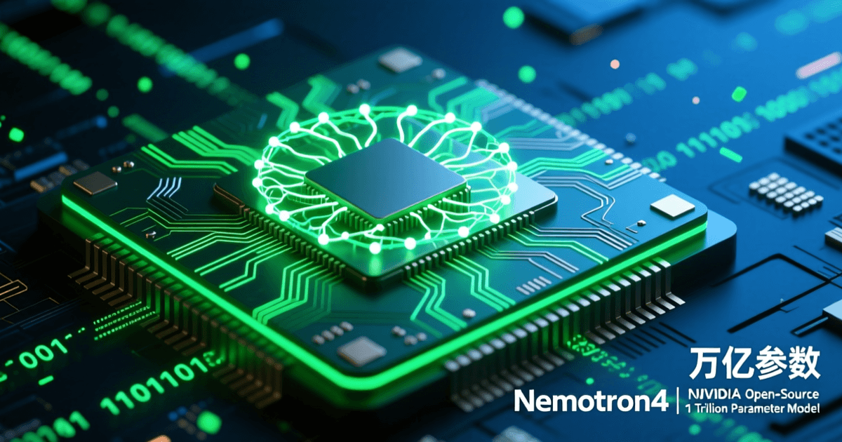 英伟达万亿参数开源模型Nemotron 4封面,绿色芯片与神经网络