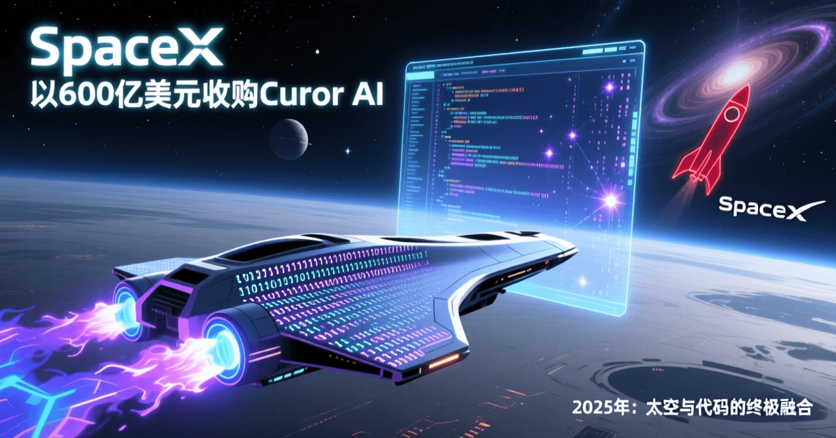 SpaceX以600亿美元收购Cursor AI编程工具的太空与代码融合概念图