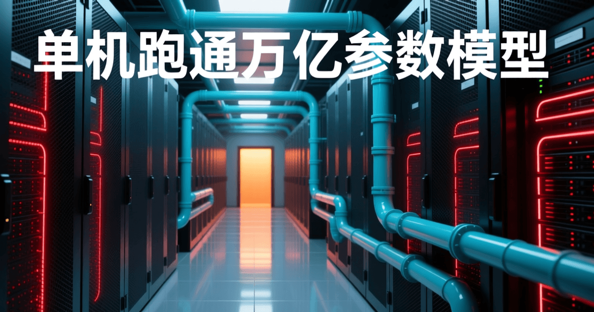 液冷数据中心机房内部,前景为并列的高密度整机柜网孔面板,中景机柜成排纵深延伸并伴随青色液冷管道与红色数据流光线,远景冷通道尽头的暖光与抛光地面倒影