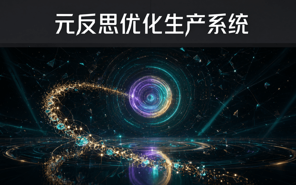 深色空间中盘旋上升的发光进化轨迹与嵌套光环,象征自动化优化 AI 系统的迭代过程