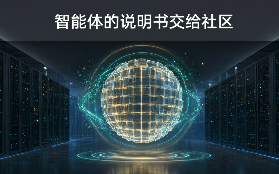 数据中心机柜走廊纵深处,大量半透明模块化方块拼合成巨大的圆形徽章结构,金色数据流穿梭