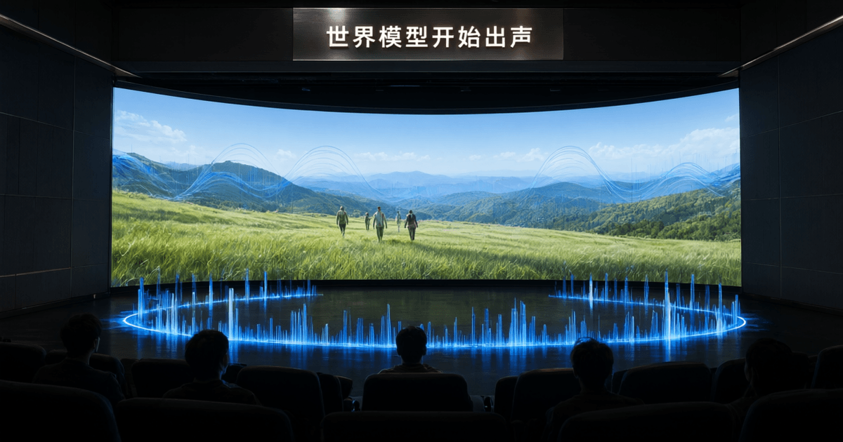 发光的虚拟世界切片悬浮在暗色空间中,声波与光影环绕