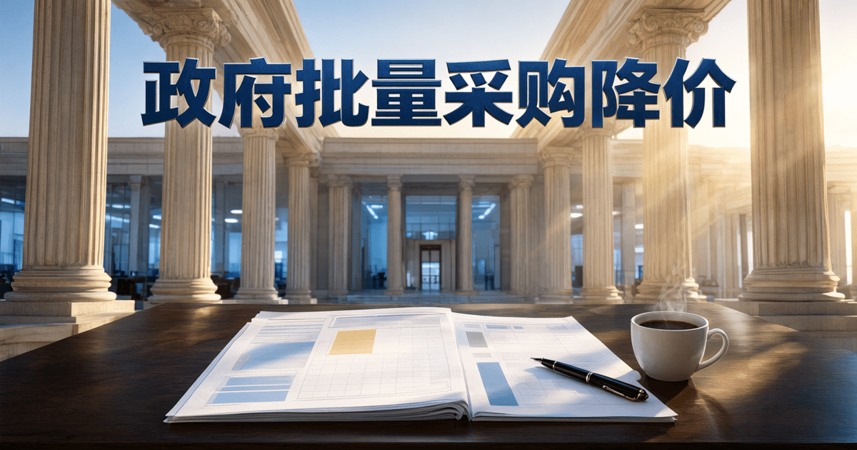政府建筑立柱与数据光带交织,象征公共部门采购数字化