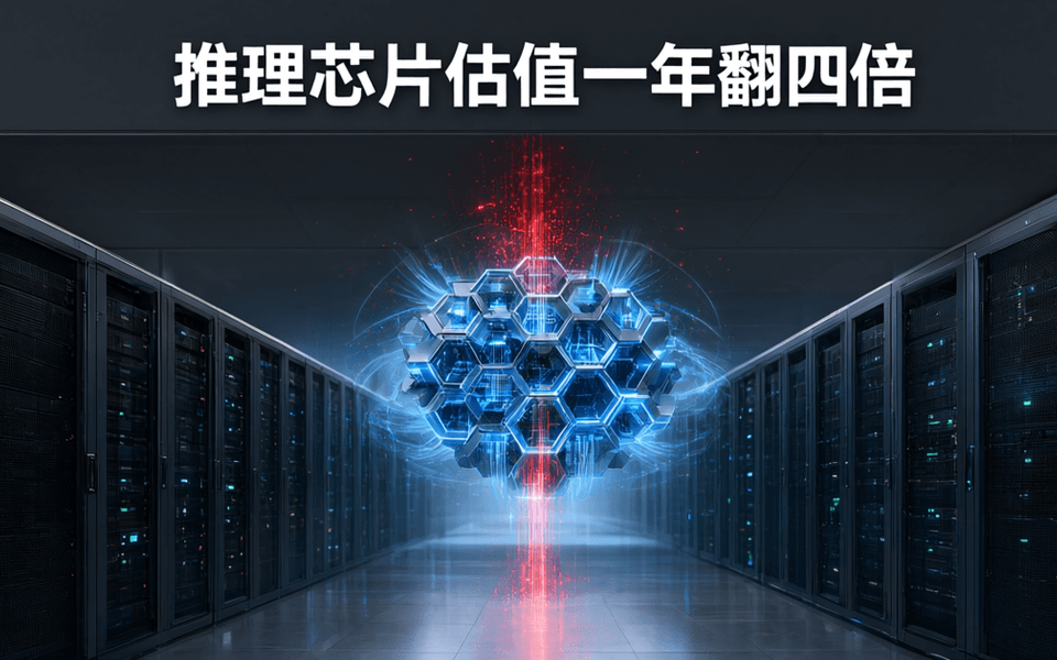 数据中心冷通道中悬浮着由六边形蜂窝金属结构层层堆叠的发光模块,气流光线穿过结构向外扩散