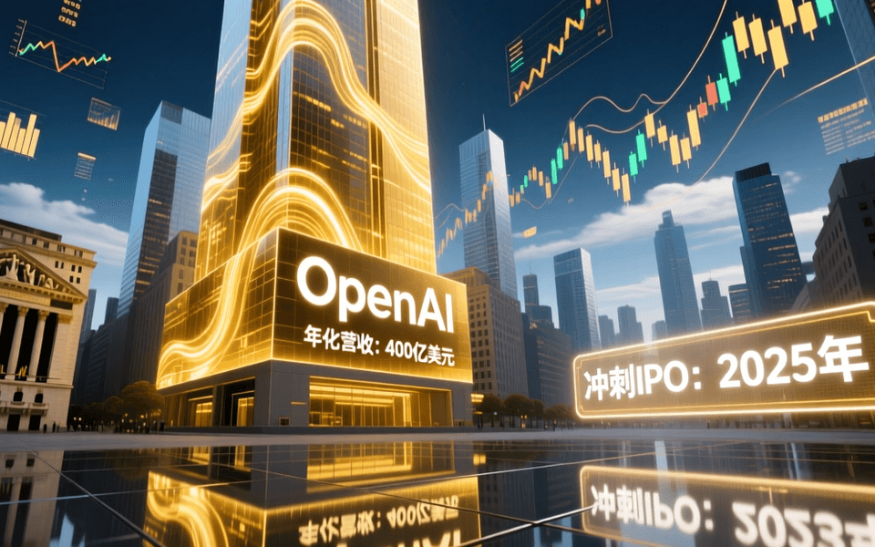 OpenAI年化营收400亿美元冲刺IPO,华尔街证券交易所,金色科技感